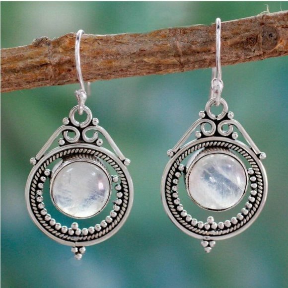 Jewelry - Elegant Moonstone Circle Dangle Drop Hook Earrings
